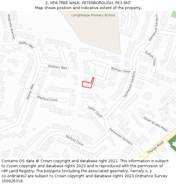 2, YEW TREE WALK, PETERBOROUGH, PE3 9NT: Location map and indicative extent of plot