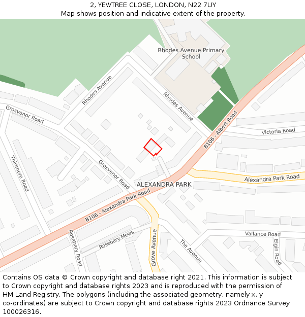 2, YEWTREE CLOSE, LONDON, N22 7UY: Location map and indicative extent of plot
