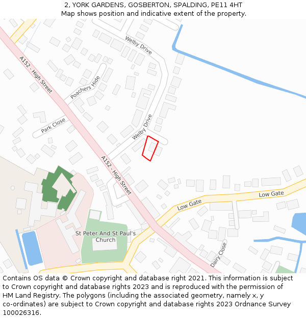 2, YORK GARDENS, GOSBERTON, SPALDING, PE11 4HT: Location map and indicative extent of plot