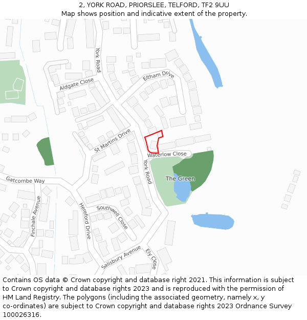2, YORK ROAD, PRIORSLEE, TELFORD, TF2 9UU: Location map and indicative extent of plot