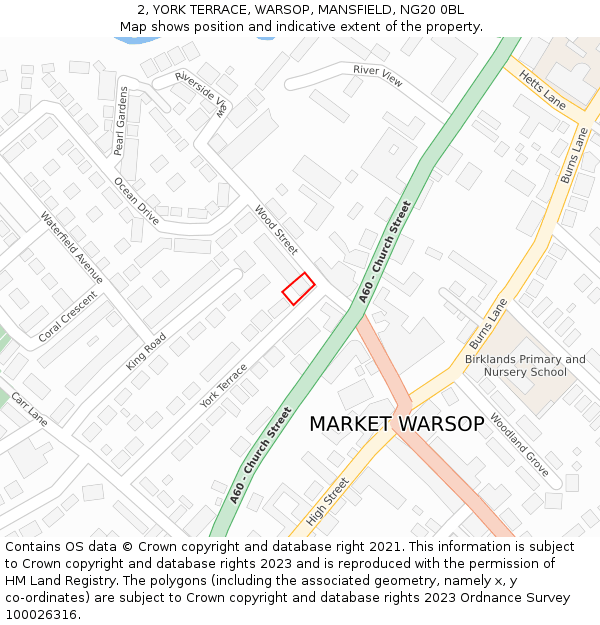 2, YORK TERRACE, WARSOP, MANSFIELD, NG20 0BL: Location map and indicative extent of plot