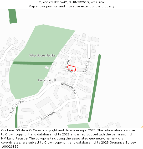 2, YORKSHIRE WAY, BURNTWOOD, WS7 9QY: Location map and indicative extent of plot