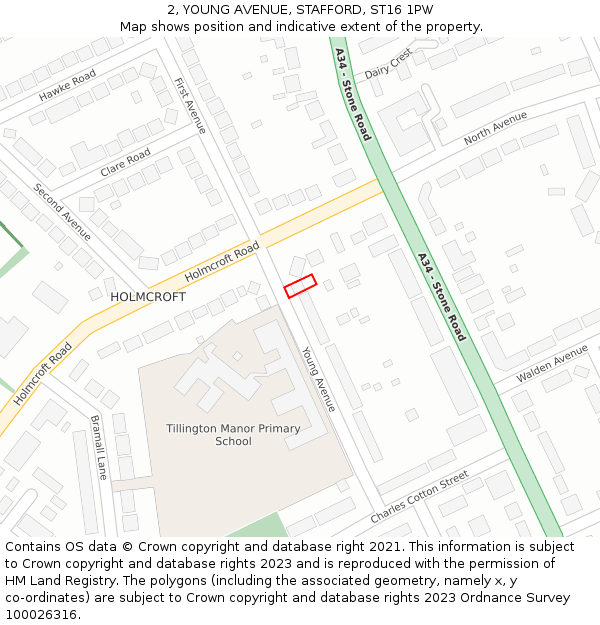2, YOUNG AVENUE, STAFFORD, ST16 1PW: Location map and indicative extent of plot