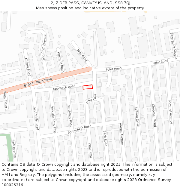 2, ZIDER PASS, CANVEY ISLAND, SS8 7QJ: Location map and indicative extent of plot
