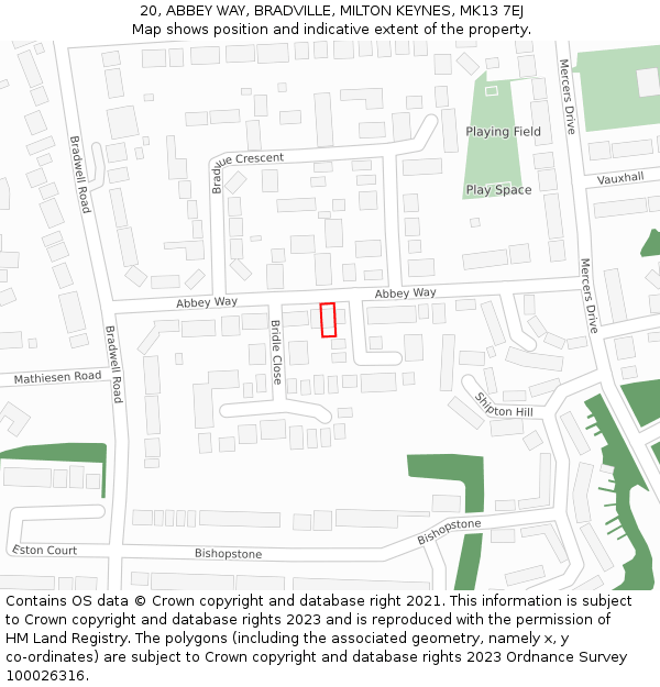 20, ABBEY WAY, BRADVILLE, MILTON KEYNES, MK13 7EJ: Location map and indicative extent of plot