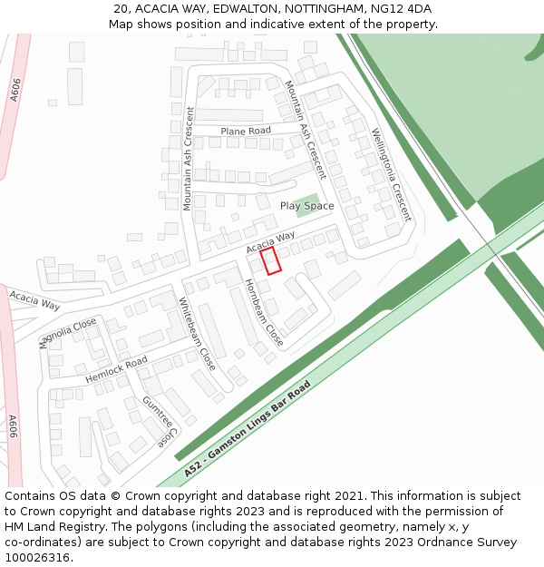 20, ACACIA WAY, EDWALTON, NOTTINGHAM, NG12 4DA: Location map and indicative extent of plot