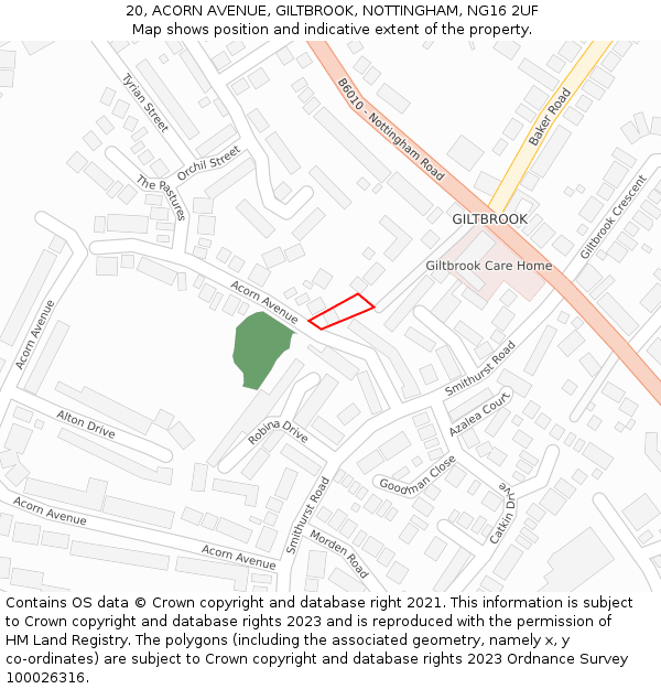 20, ACORN AVENUE, GILTBROOK, NOTTINGHAM, NG16 2UF: Location map and indicative extent of plot