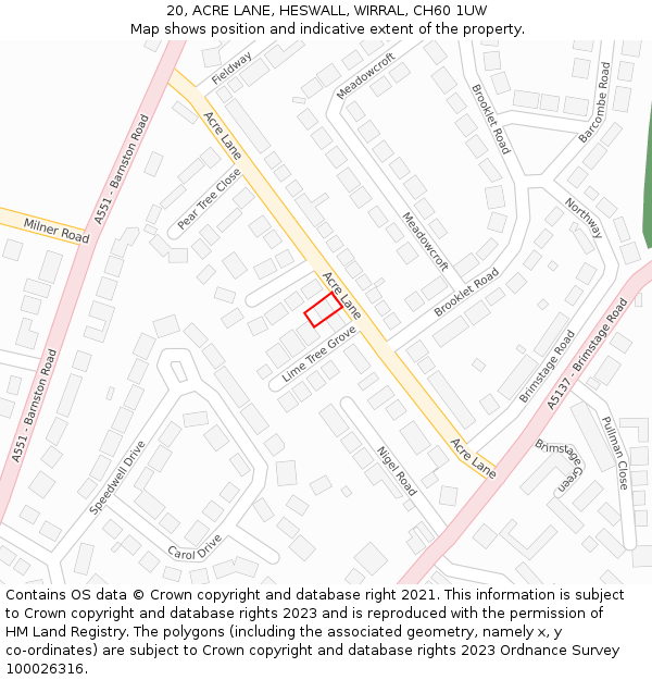 20, ACRE LANE, HESWALL, WIRRAL, CH60 1UW: Location map and indicative extent of plot