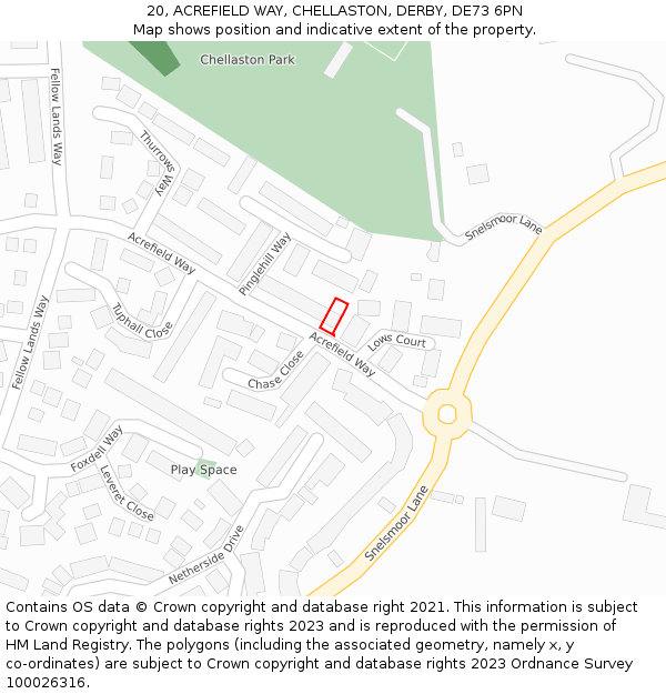 20, ACREFIELD WAY, CHELLASTON, DERBY, DE73 6PN: Location map and indicative extent of plot