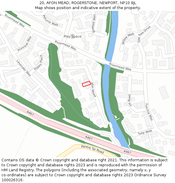 20, AFON MEAD, ROGERSTONE, NEWPORT, NP10 9JL: Location map and indicative extent of plot