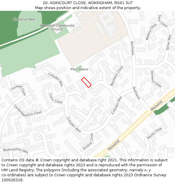 20, AGINCOURT CLOSE, WOKINGHAM, RG41 3UT: Location map and indicative extent of plot