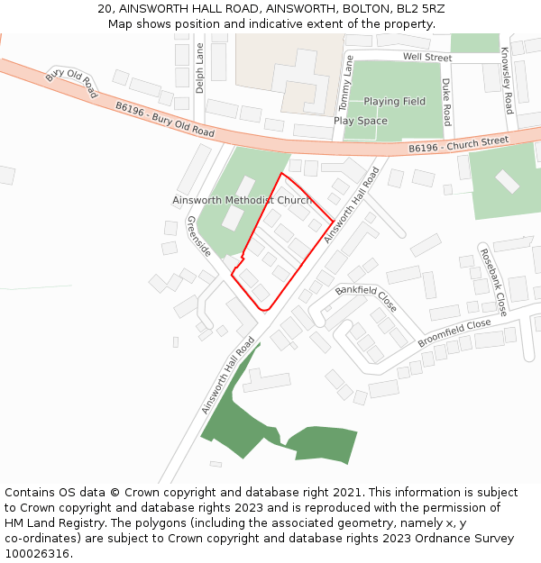 20, AINSWORTH HALL ROAD, AINSWORTH, BOLTON, BL2 5RZ: Location map and indicative extent of plot