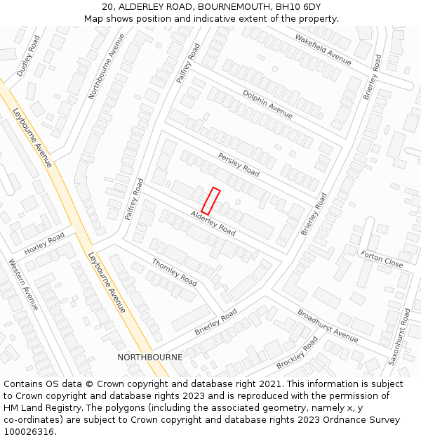 20, ALDERLEY ROAD, BOURNEMOUTH, BH10 6DY: Location map and indicative extent of plot