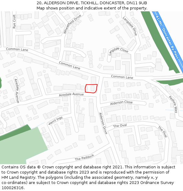 20, ALDERSON DRIVE, TICKHILL, DONCASTER, DN11 9UB: Location map and indicative extent of plot