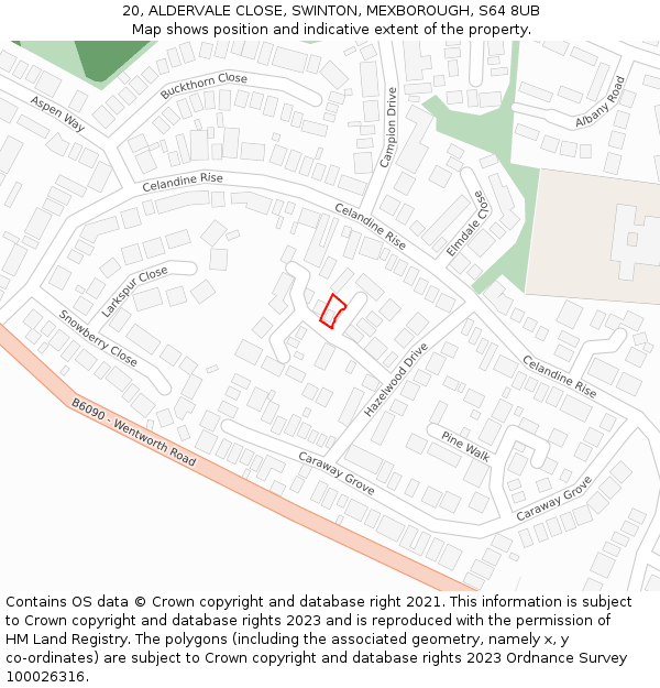 20, ALDERVALE CLOSE, SWINTON, MEXBOROUGH, S64 8UB: Location map and indicative extent of plot