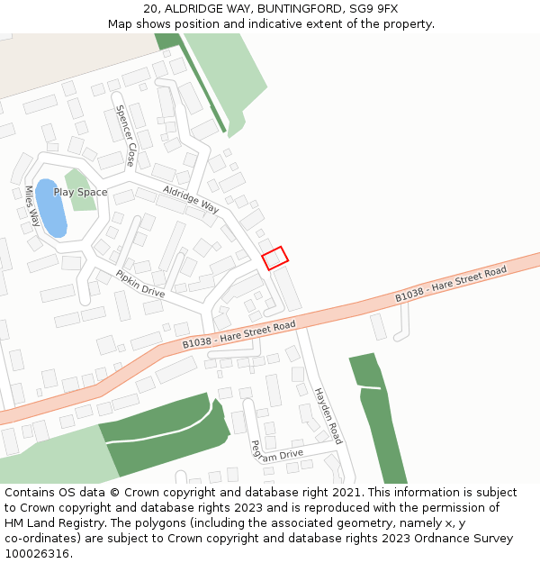 20, ALDRIDGE WAY, BUNTINGFORD, SG9 9FX: Location map and indicative extent of plot