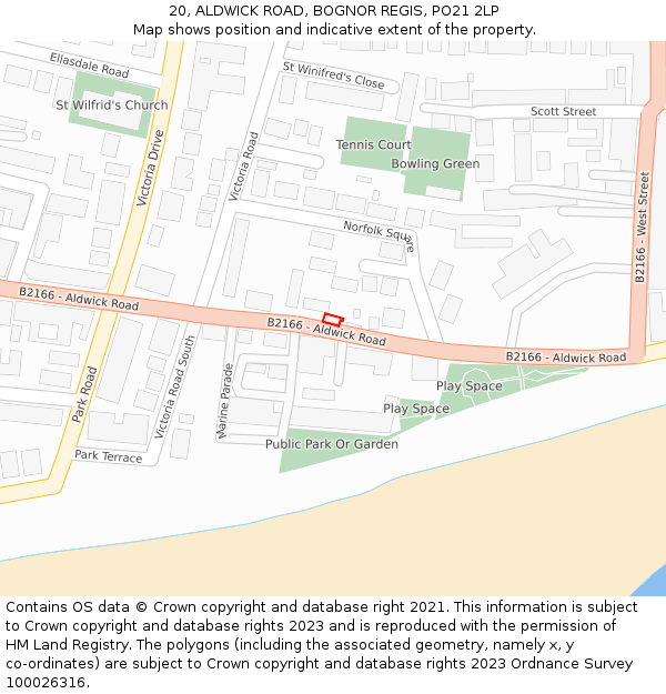 20, ALDWICK ROAD, BOGNOR REGIS, PO21 2LP: Location map and indicative extent of plot