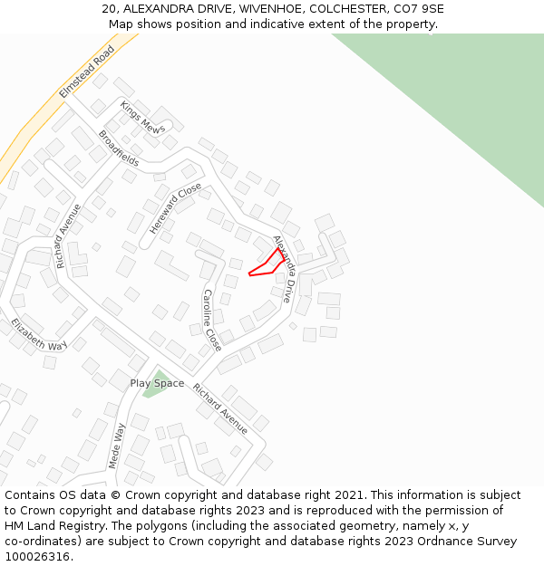 20, ALEXANDRA DRIVE, WIVENHOE, COLCHESTER, CO7 9SE: Location map and indicative extent of plot