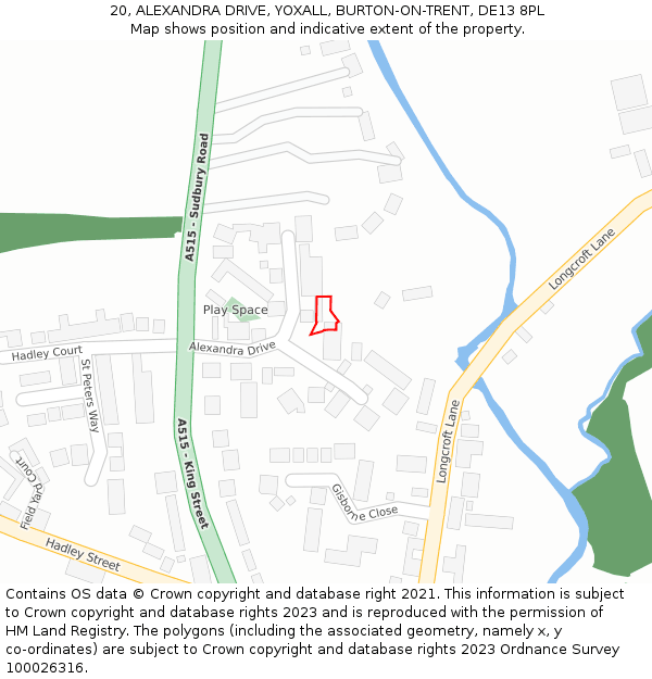 20, ALEXANDRA DRIVE, YOXALL, BURTON-ON-TRENT, DE13 8PL: Location map and indicative extent of plot