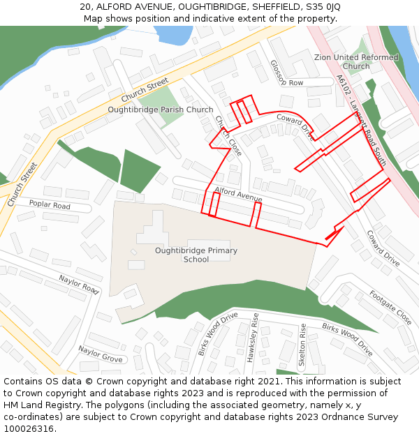 20, ALFORD AVENUE, OUGHTIBRIDGE, SHEFFIELD, S35 0JQ: Location map and indicative extent of plot