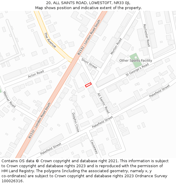20, ALL SAINTS ROAD, LOWESTOFT, NR33 0JL: Location map and indicative extent of plot