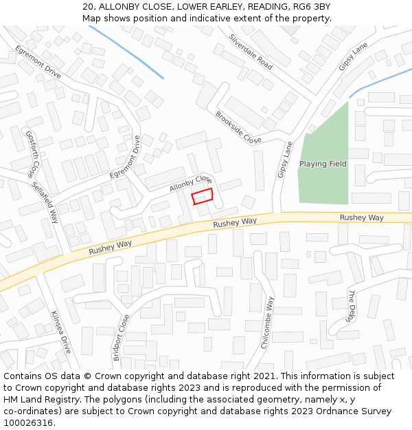 20, ALLONBY CLOSE, LOWER EARLEY, READING, RG6 3BY: Location map and indicative extent of plot