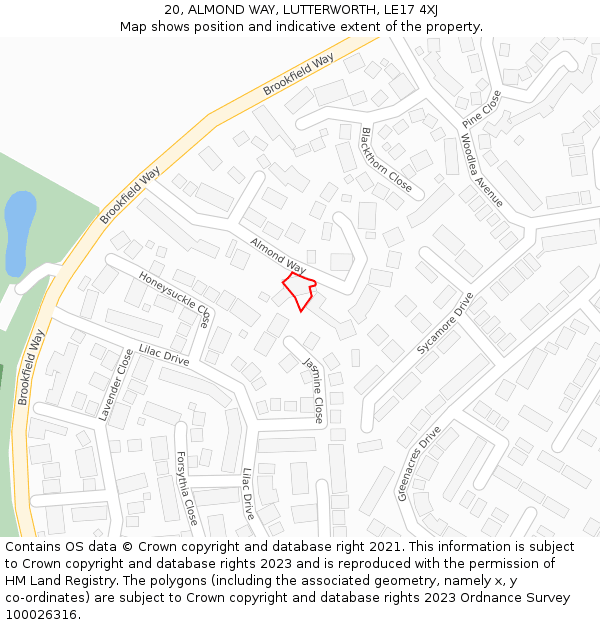 20, ALMOND WAY, LUTTERWORTH, LE17 4XJ: Location map and indicative extent of plot