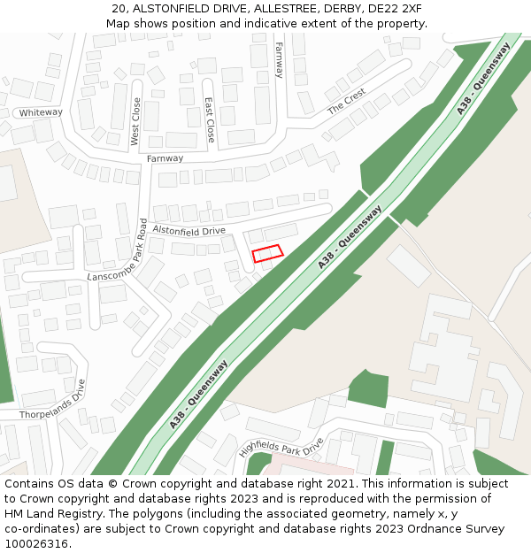 20, ALSTONFIELD DRIVE, ALLESTREE, DERBY, DE22 2XF: Location map and indicative extent of plot