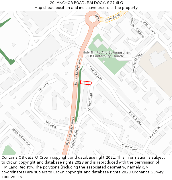 20, ANCHOR ROAD, BALDOCK, SG7 6LG: Location map and indicative extent of plot