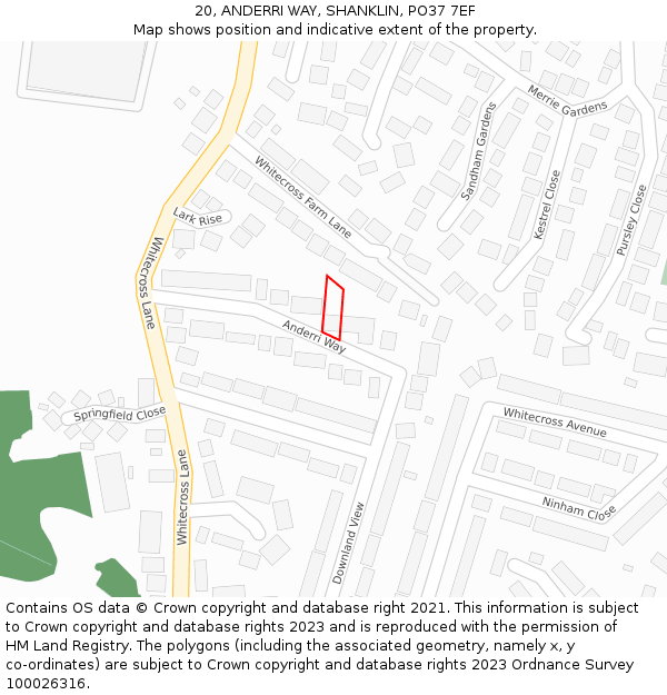20, ANDERRI WAY, SHANKLIN, PO37 7EF: Location map and indicative extent of plot