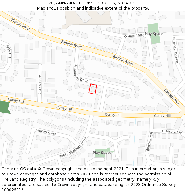 20, ANNANDALE DRIVE, BECCLES, NR34 7BE: Location map and indicative extent of plot