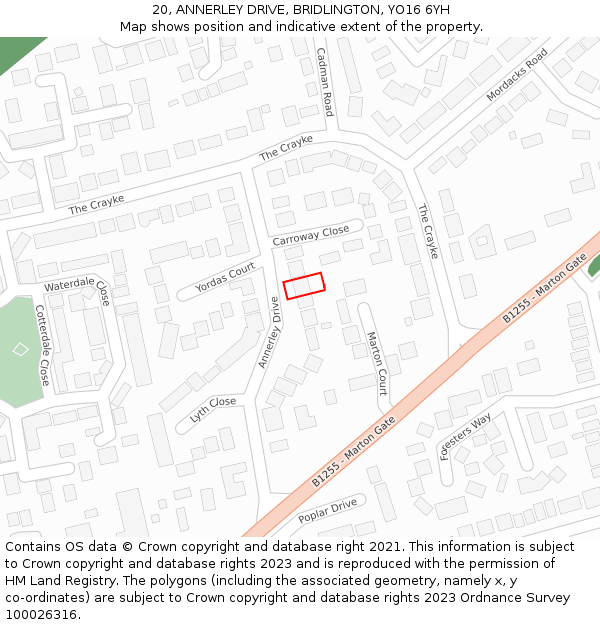 20, ANNERLEY DRIVE, BRIDLINGTON, YO16 6YH: Location map and indicative extent of plot