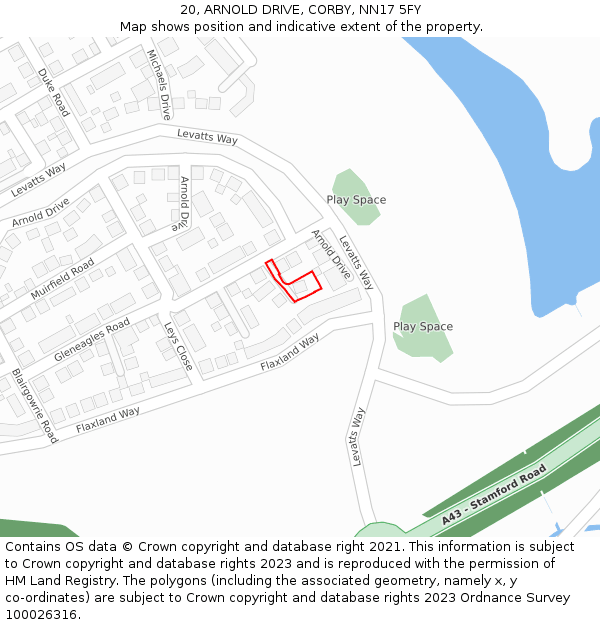 20, ARNOLD DRIVE, CORBY, NN17 5FY: Location map and indicative extent of plot