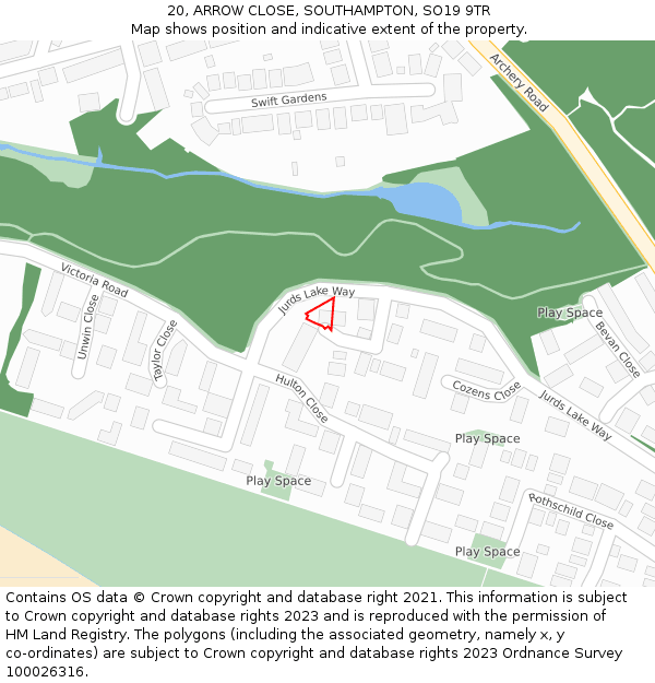 20, ARROW CLOSE, SOUTHAMPTON, SO19 9TR: Location map and indicative extent of plot
