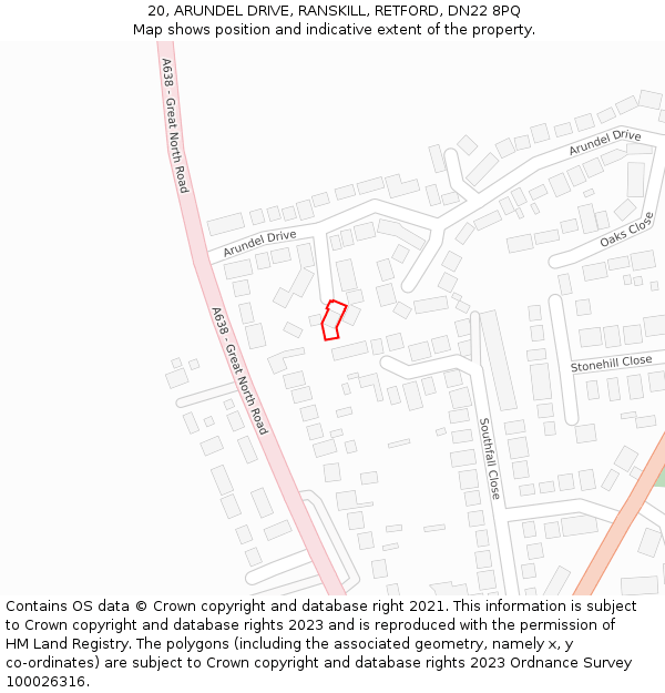 20, ARUNDEL DRIVE, RANSKILL, RETFORD, DN22 8PQ: Location map and indicative extent of plot