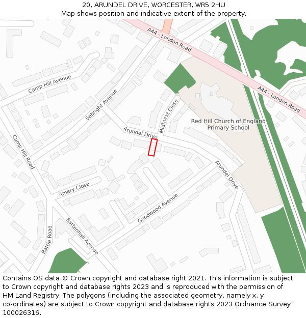 20, ARUNDEL DRIVE, WORCESTER, WR5 2HU: Location map and indicative extent of plot