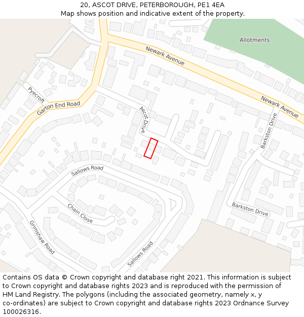 20, ASCOT DRIVE, PETERBOROUGH, PE1 4EA: Location map and indicative extent of plot