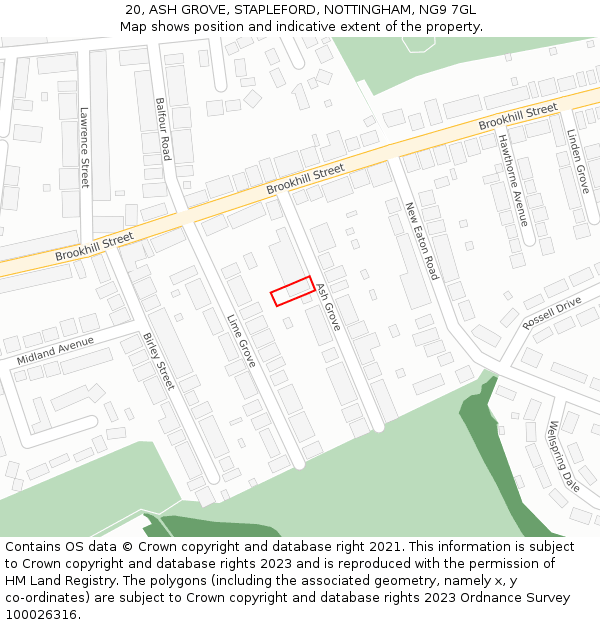 20, ASH GROVE, STAPLEFORD, NOTTINGHAM, NG9 7GL: Location map and indicative extent of plot