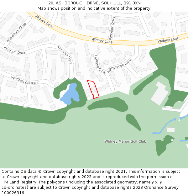 20, ASHBOROUGH DRIVE, SOLIHULL, B91 3XN: Location map and indicative extent of plot