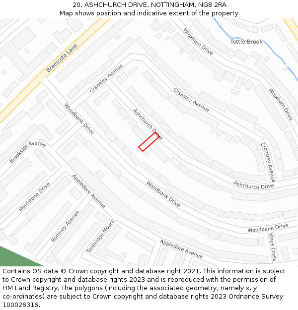20, ASHCHURCH DRIVE, NOTTINGHAM, NG8 2RA: Location map and indicative extent of plot