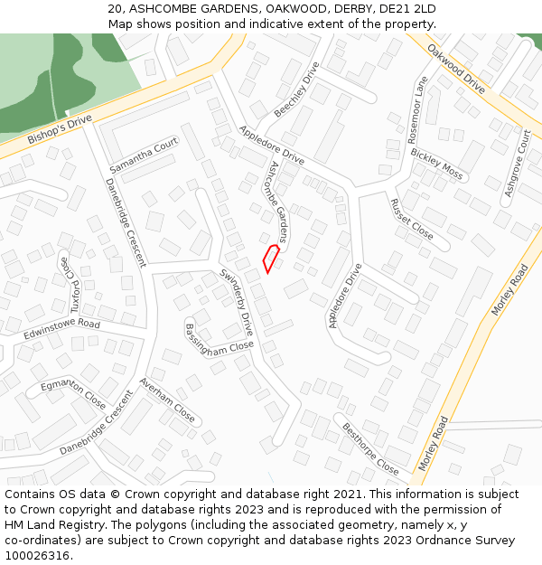 20, ASHCOMBE GARDENS, OAKWOOD, DERBY, DE21 2LD: Location map and indicative extent of plot