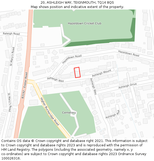 20, ASHLEIGH WAY, TEIGNMOUTH, TQ14 8QS: Location map and indicative extent of plot