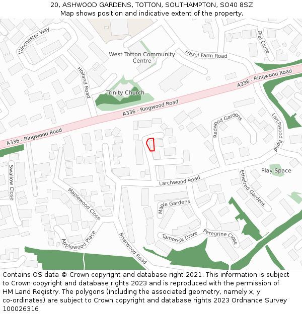 20, ASHWOOD GARDENS, TOTTON, SOUTHAMPTON, SO40 8SZ: Location map and indicative extent of plot