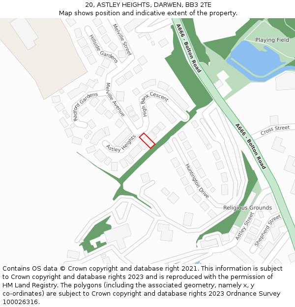 20, ASTLEY HEIGHTS, DARWEN, BB3 2TE: Location map and indicative extent of plot