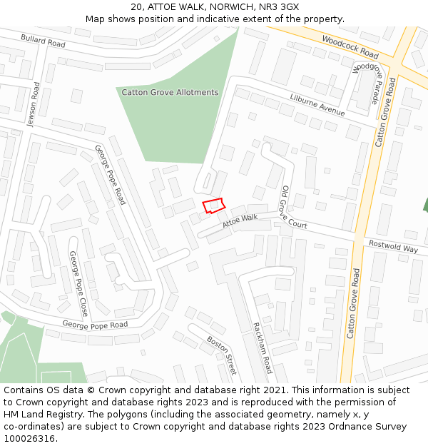 20, ATTOE WALK, NORWICH, NR3 3GX: Location map and indicative extent of plot
