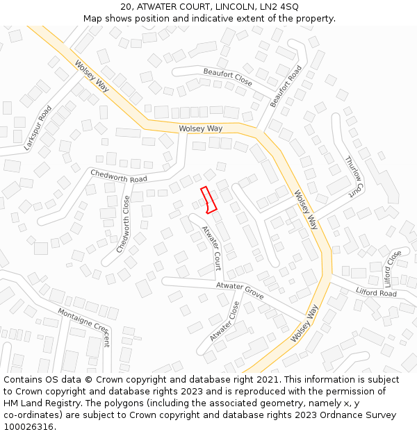 20, ATWATER COURT, LINCOLN, LN2 4SQ: Location map and indicative extent of plot