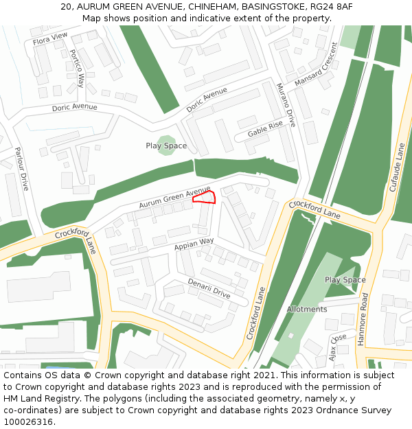 20, AURUM GREEN AVENUE, CHINEHAM, BASINGSTOKE, RG24 8AF: Location map and indicative extent of plot