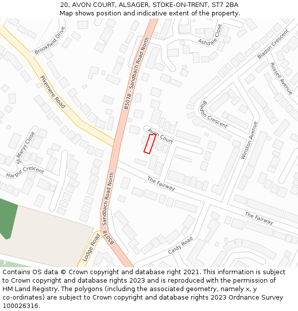 20, AVON COURT, ALSAGER, STOKE-ON-TRENT, ST7 2BA: Location map and indicative extent of plot