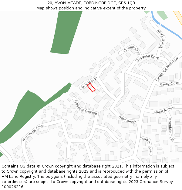 20, AVON MEADE, FORDINGBRIDGE, SP6 1QR: Location map and indicative extent of plot