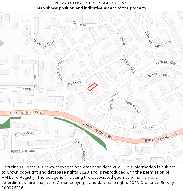 20, AYR CLOSE, STEVENAGE, SG1 5RZ: Location map and indicative extent of plot